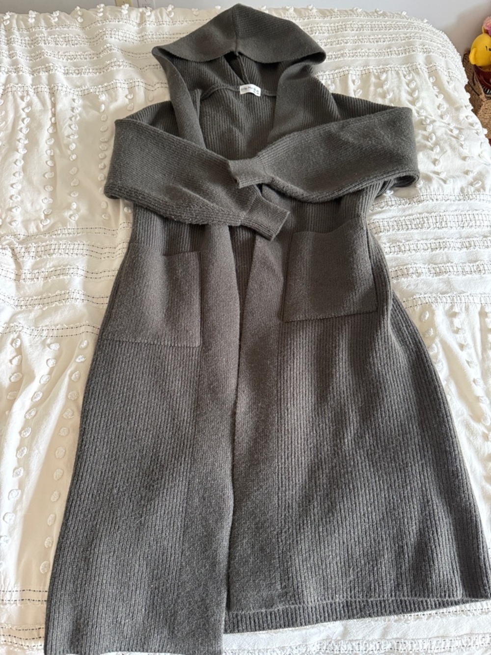 Long Hooded Knit Cardigan in Charcoal Gray